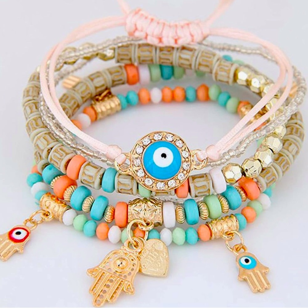 Evil Eye Beaded Bracelet Pack for Women,Boho Stackable Stretch